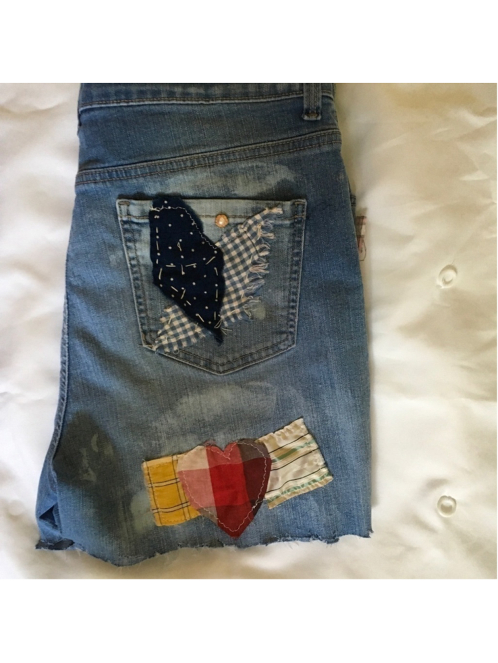 Upcycled Reworked Patchwork Denim Shorts Size 12 - Picture 6 of 14